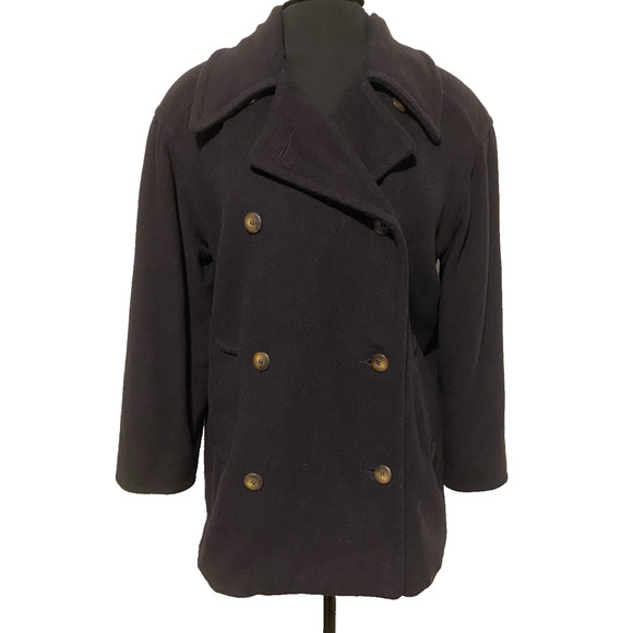 VTG Tweeds Peacoat Jacket Womens Small Black Wool Heavy Double Breasted Coat - Picture 1 of 16